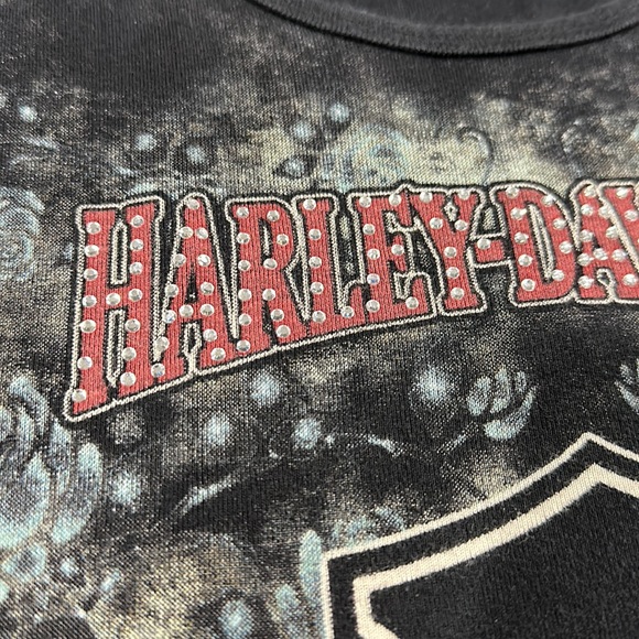 Harley-Davidson Vintage Cap Sleeve Black Top with Rhinestone Accent - XL - Picture 5 of 8
